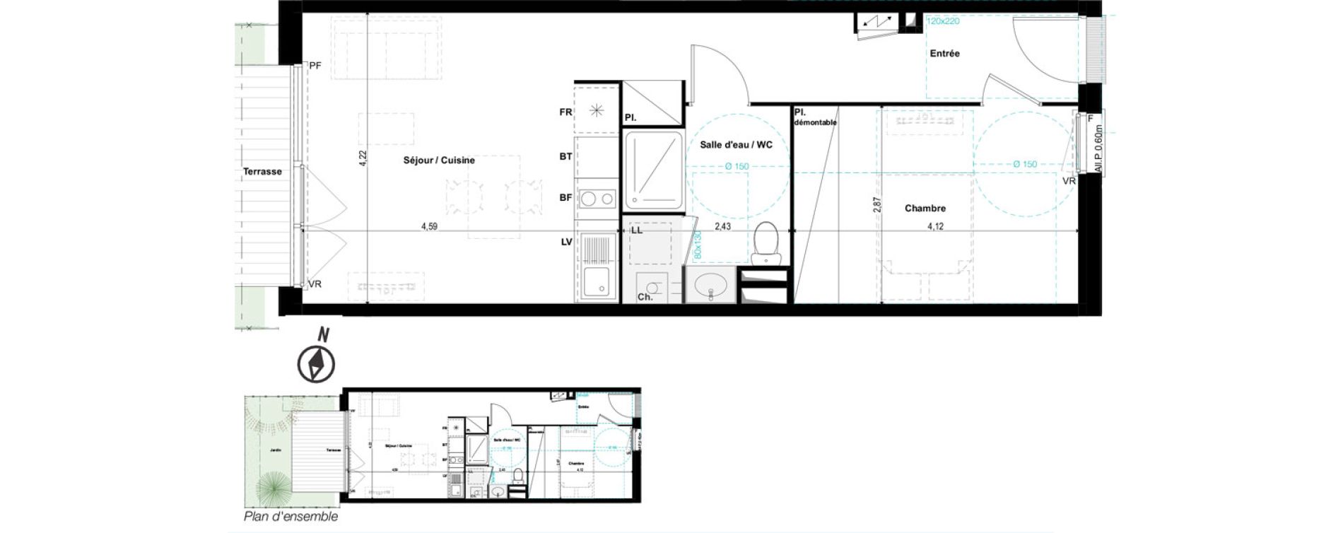 Appartement T2 de 45,89 m2 &agrave; Toulouse Argoulets