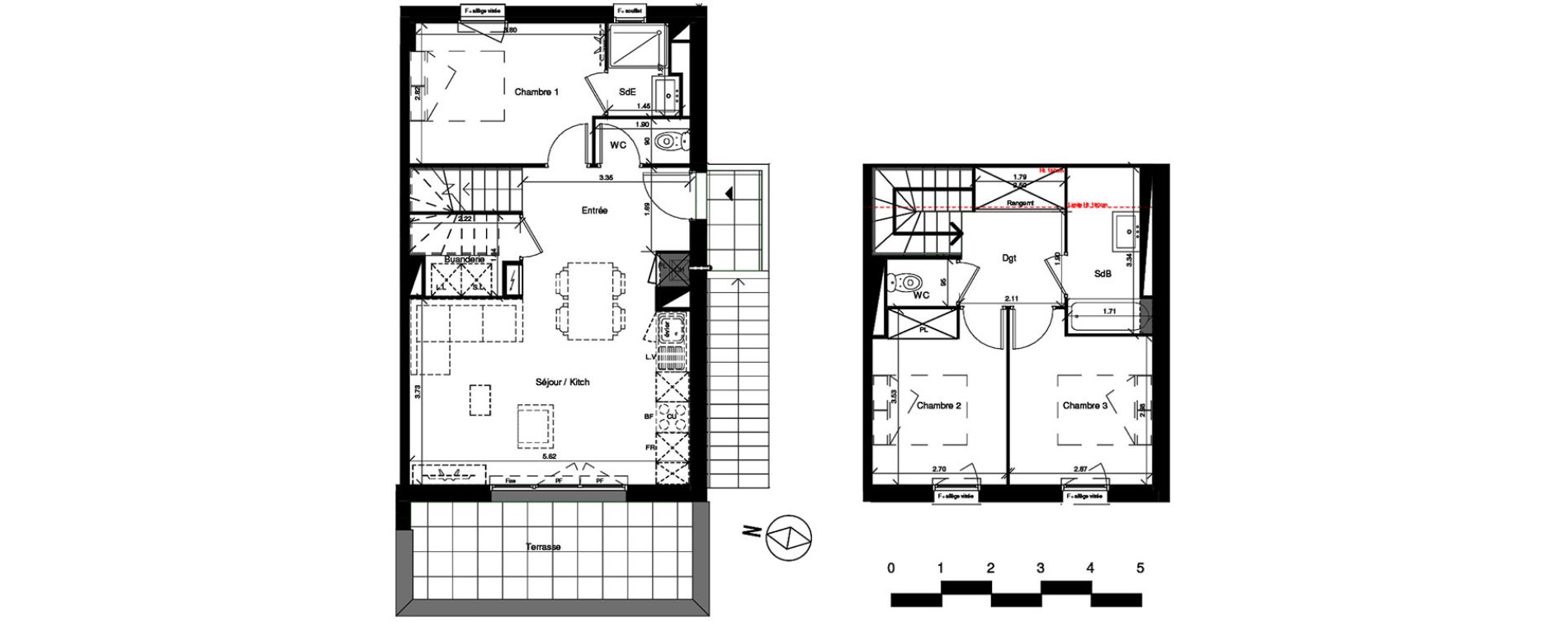 Duplex T4 de 75,00 m2 &agrave; Toulouse Croix benite