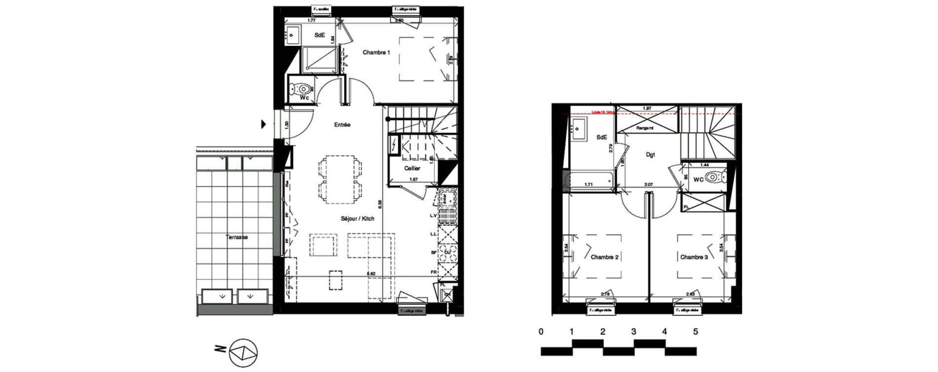 Duplex T4 de 76,10 m2 &agrave; Toulouse Croix benite