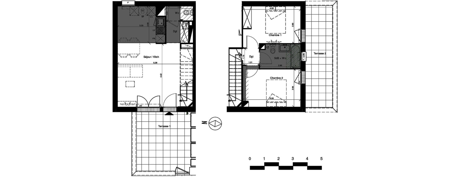 Duplex T3 de 60,80 m2 &agrave; Toulouse Croix benite