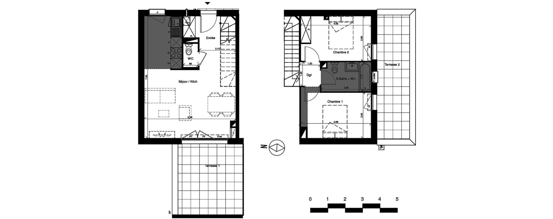 Duplex T3 de 61,60 m2 &agrave; Toulouse Croix benite