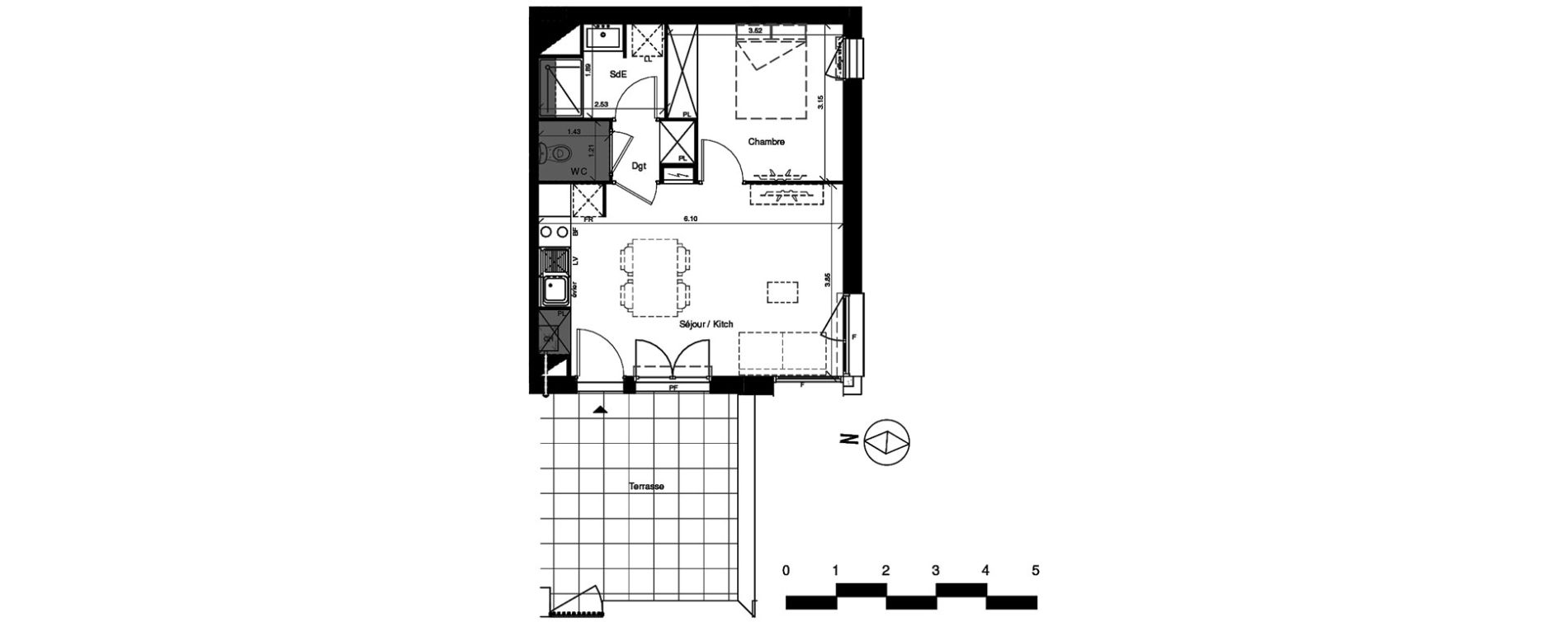 Appartement T2 de 42,00 m2 &agrave; Toulouse Croix benite