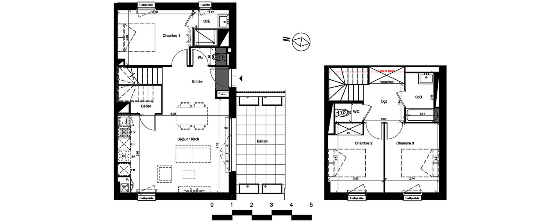 Duplex T4 de 74,70 m2 &agrave; Toulouse Croix benite