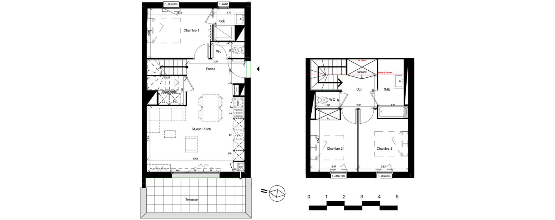Duplex T4 de 73,10 m2 &agrave; Toulouse Croix benite
