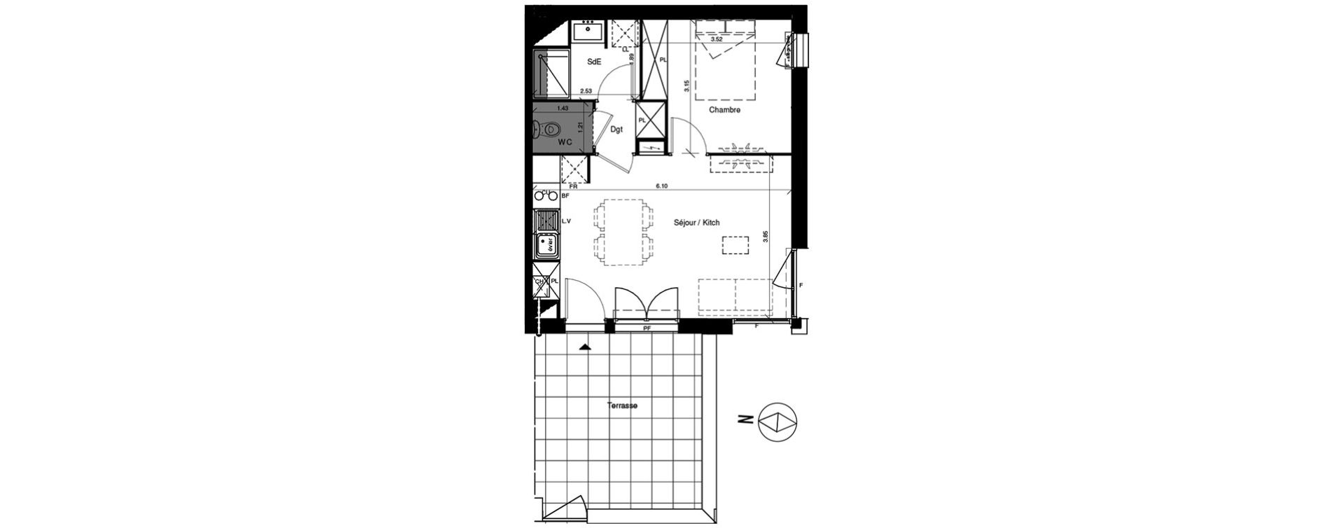 Appartement T2 de 41,20 m2 &agrave; Toulouse Croix benite