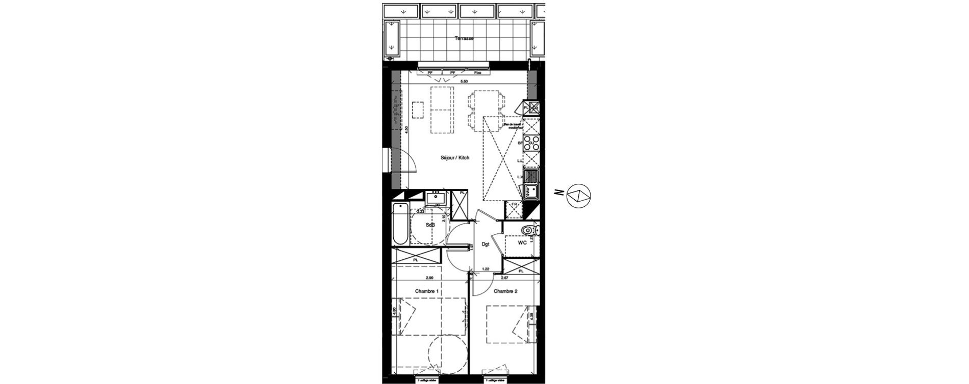 Appartement T3 de 62,00 m2 &agrave; Toulouse Croix benite