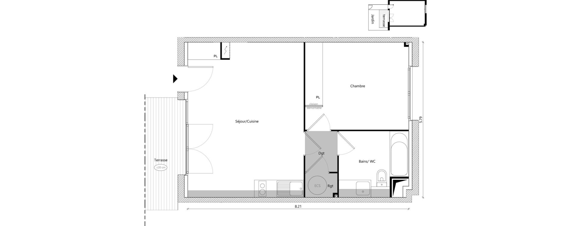 Appartement T2 de 46,05 m2 &agrave; Toulouse Sesqui&egrave;res