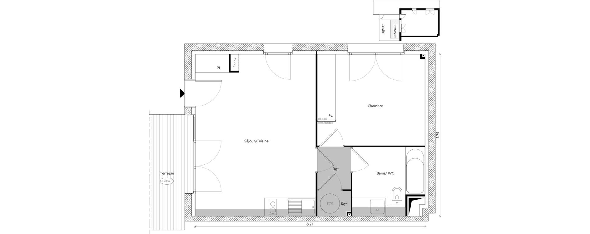 Appartement T2 de 46,05 m2 &agrave; Toulouse Sesqui&egrave;res