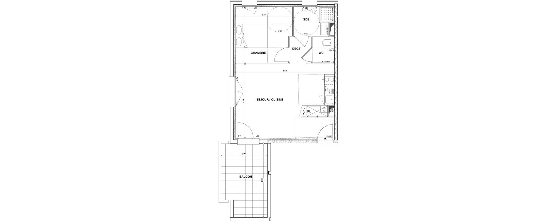 Appartement T2 de 43,60 m2 &agrave; Toulouse Jolimont