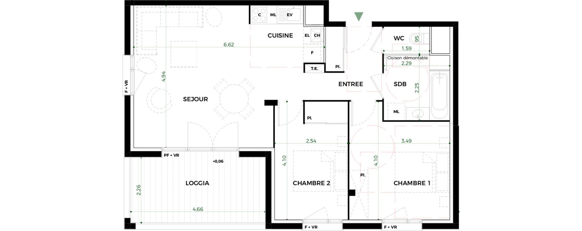 Appartement T3 de 63,57 m2 &agrave; Toulouse Saint-martin-du-touch