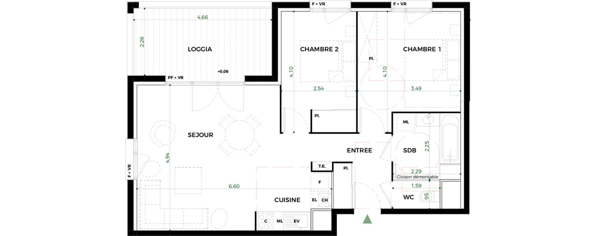 Appartement T3 de 63,67 m2 &agrave; Toulouse Saint-martin-du-touch