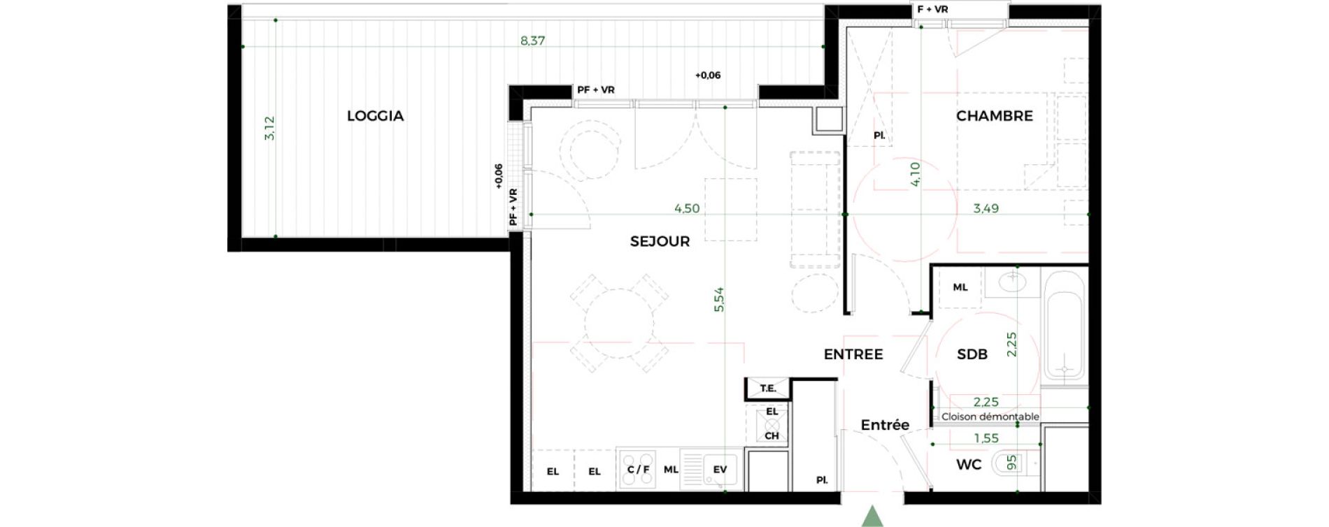 Appartement T2 de 46,35 m2 &agrave; Toulouse Saint-martin-du-touch