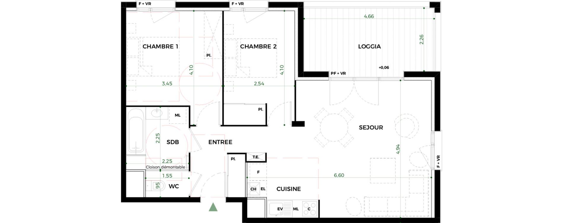 Appartement T3 de 63,34 m2 &agrave; Toulouse Saint-martin-du-touch