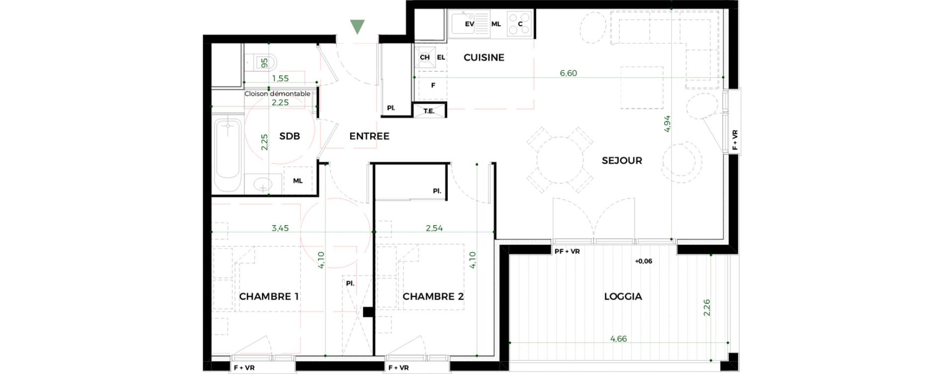 Appartement T3 de 63,36 m2 &agrave; Toulouse Saint-martin-du-touch