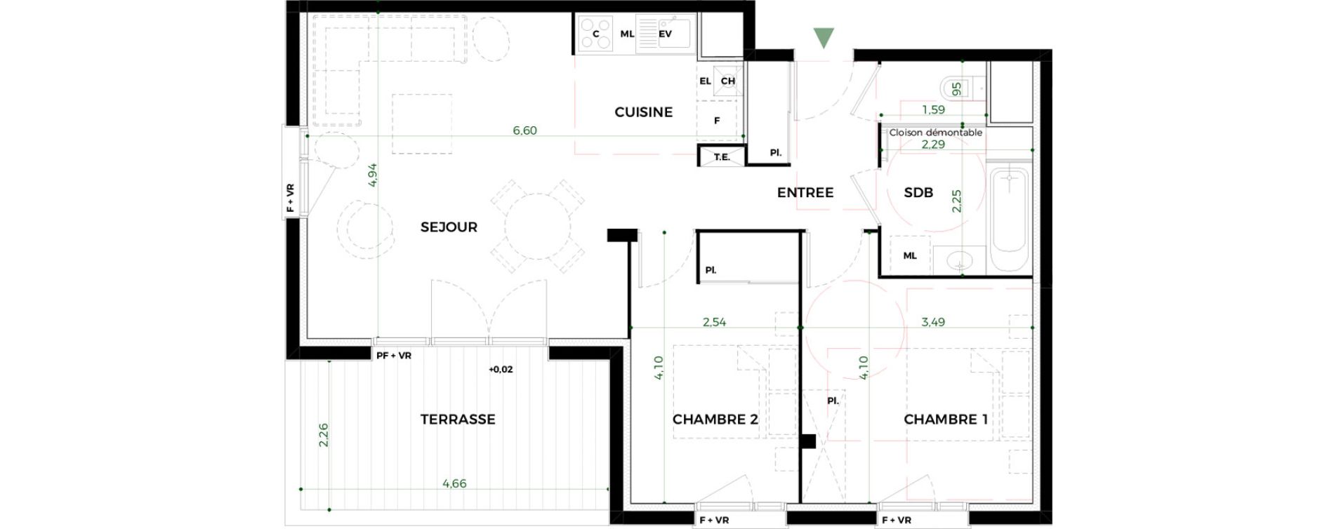 Appartement T3 de 63,57 m2 &agrave; Toulouse Saint-martin-du-touch