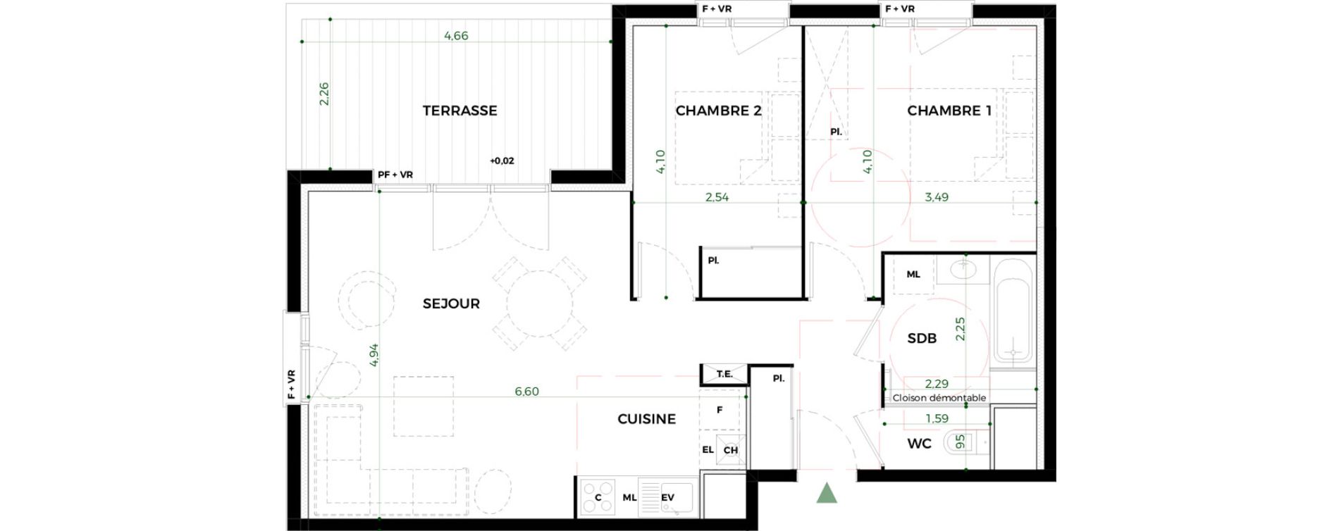 Appartement T3 de 63,67 m2 &agrave; Toulouse Saint-martin-du-touch