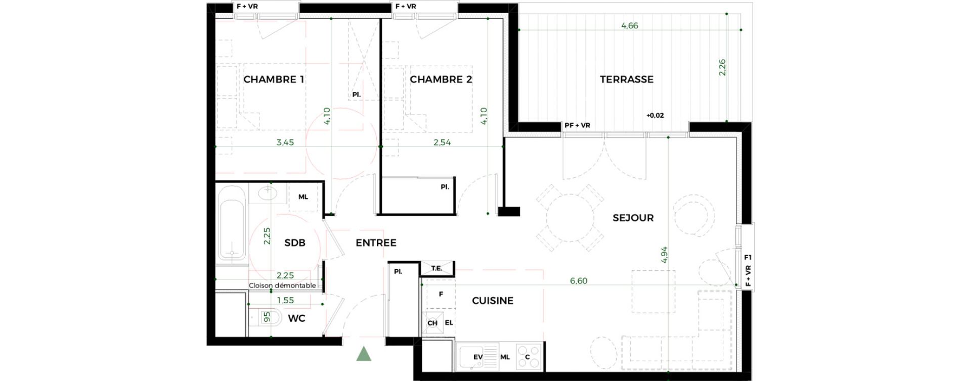 Appartement T3 de 63,34 m2 &agrave; Toulouse Saint-martin-du-touch