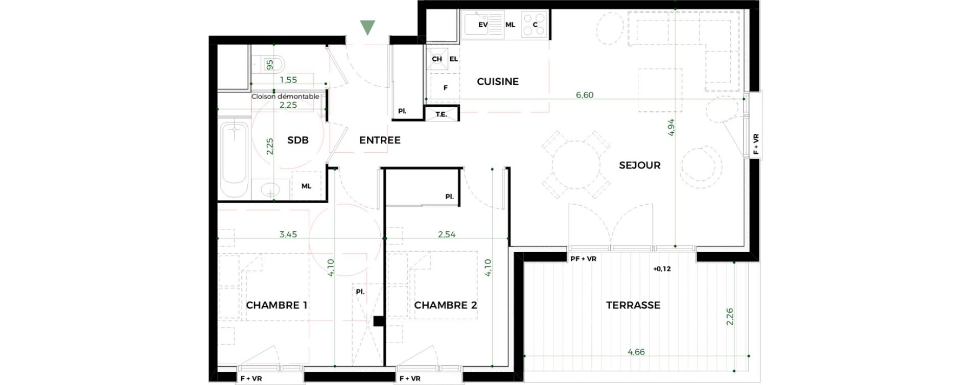 Appartement T3 de 63,36 m2 &agrave; Toulouse Saint-martin-du-touch