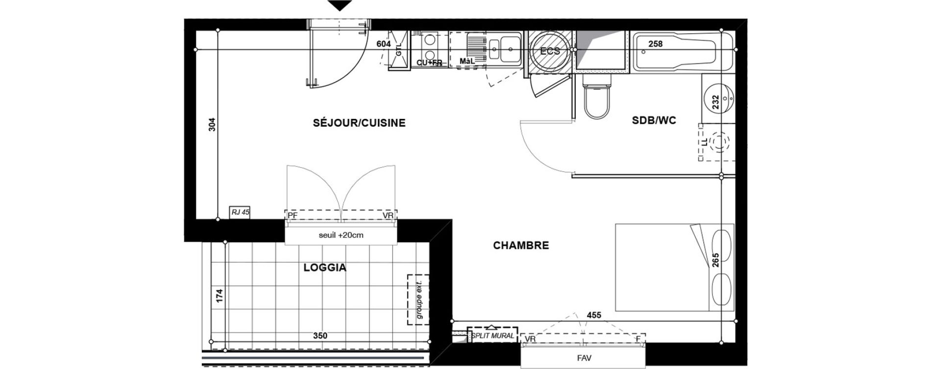 Appartement T1 de 34,20 m2 &agrave; Toulouse Argoulets