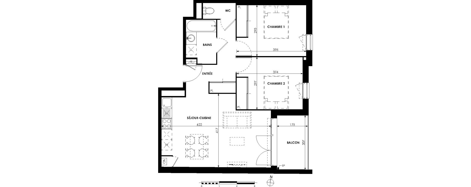 Appartement T3 de 59,23 m2 &agrave; Toulouse Croix benite