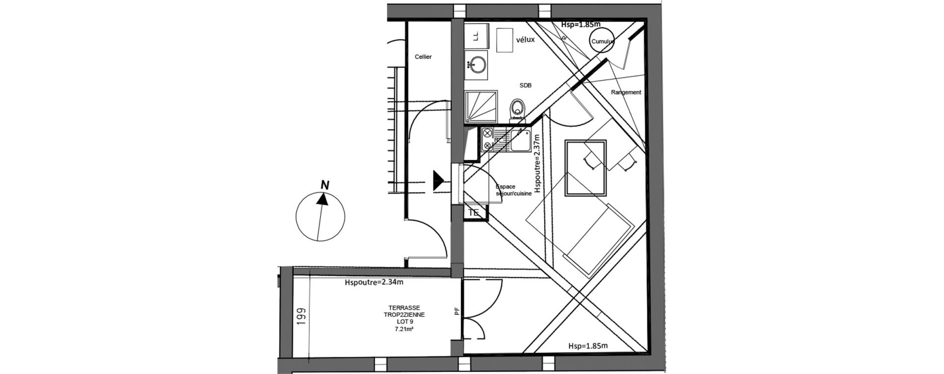 Appartement T1 de 30,73 m2 &agrave; Toulouse Ramelet moundi