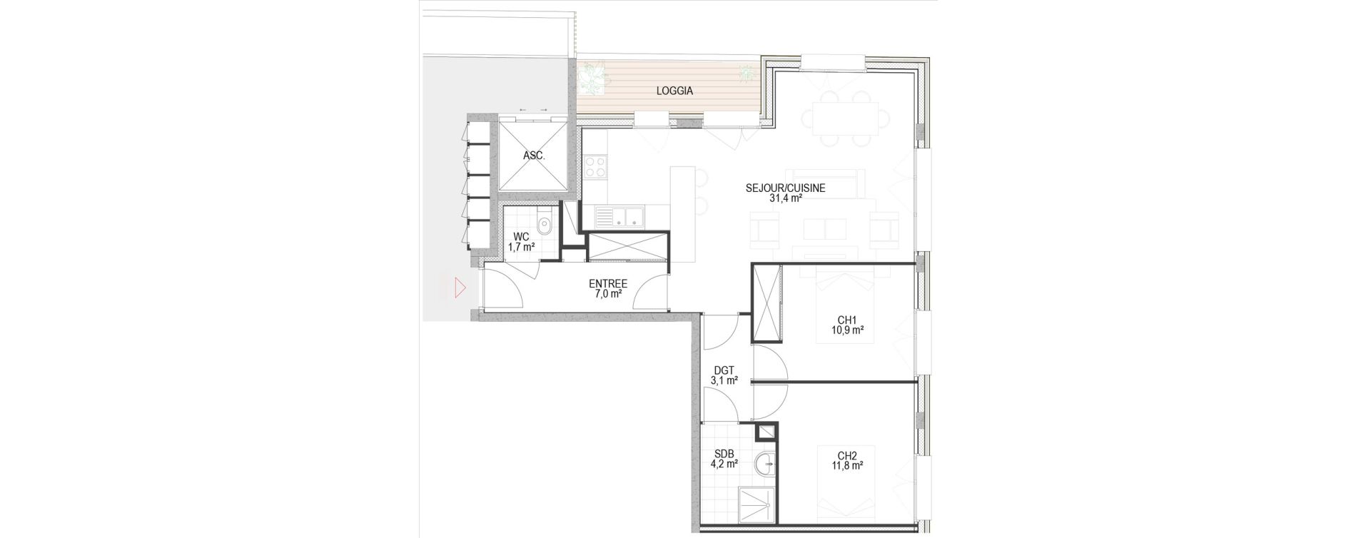 Appartement T3 de 70,10 m2 &agrave; Toulouse La roseraie