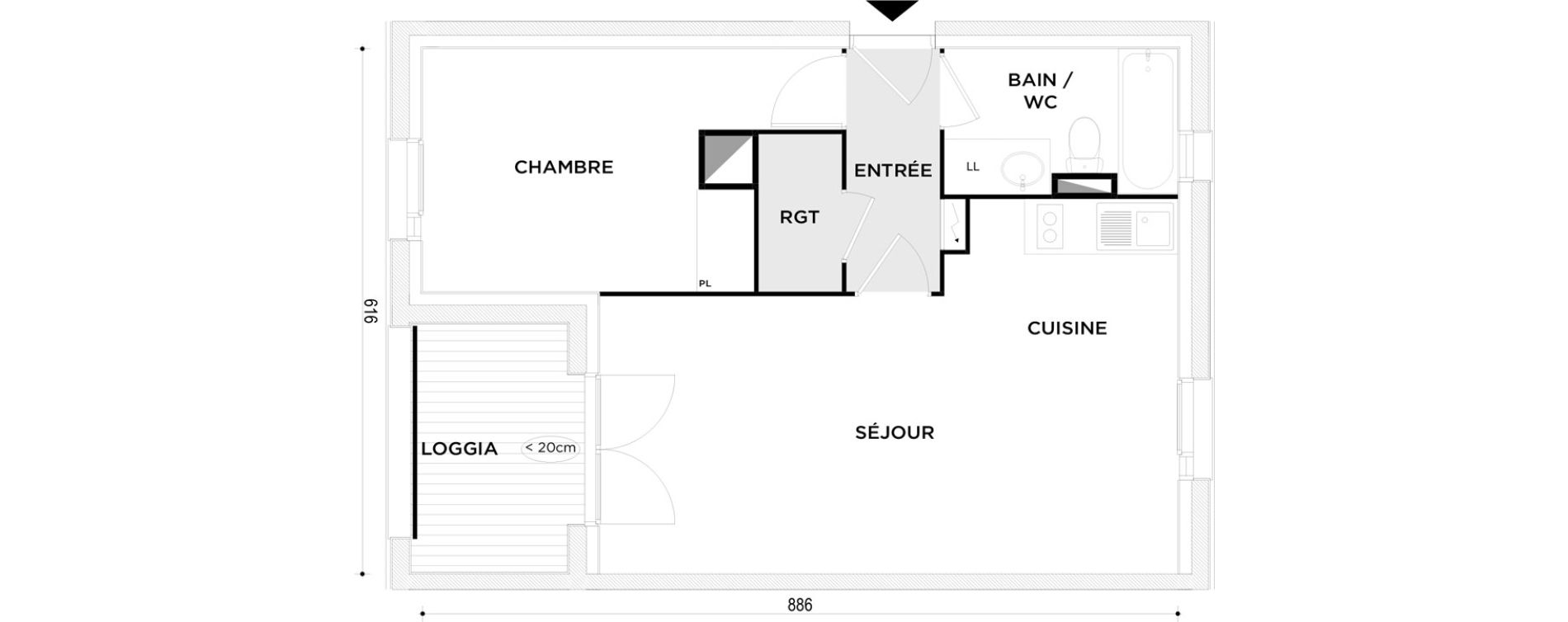 Appartement T2 de 46,07 m2 &agrave; Toulouse Saint-martin-du-touch