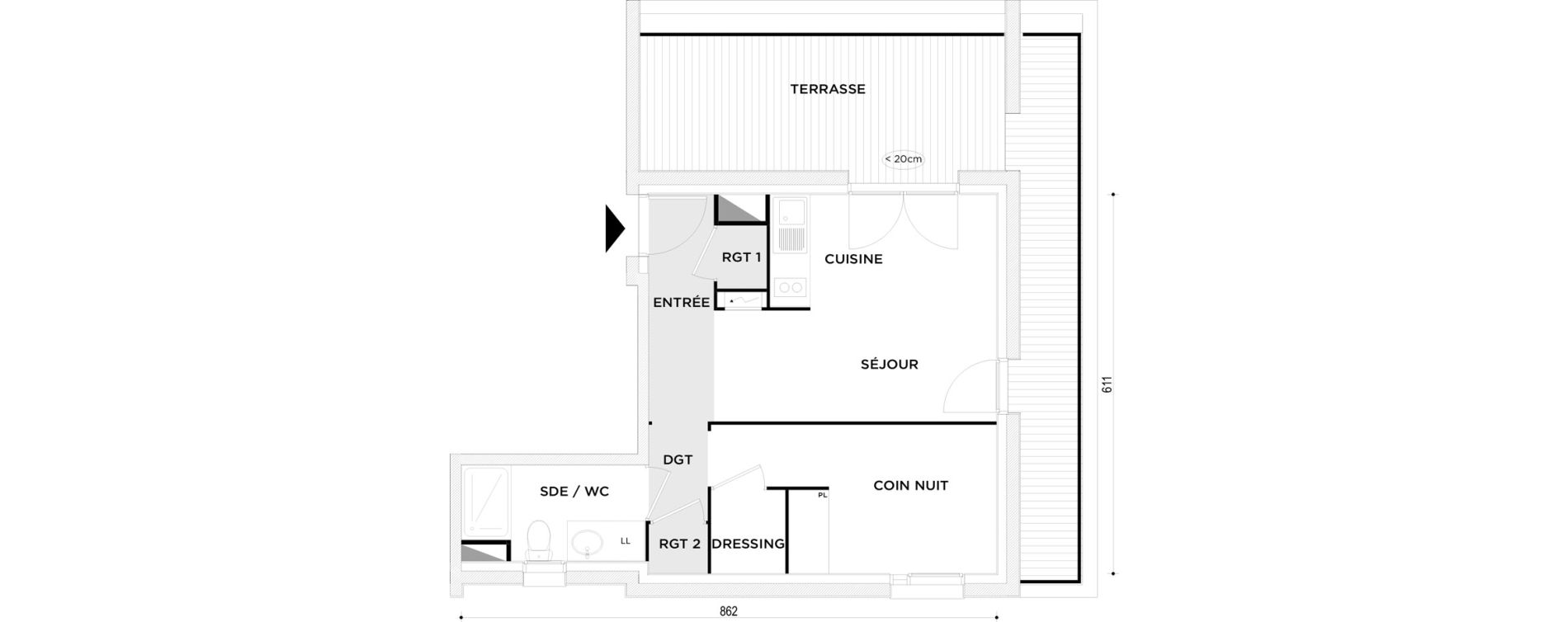 Appartement T1 bis de 37,12 m2 &agrave; Toulouse Saint-martin-du-touch