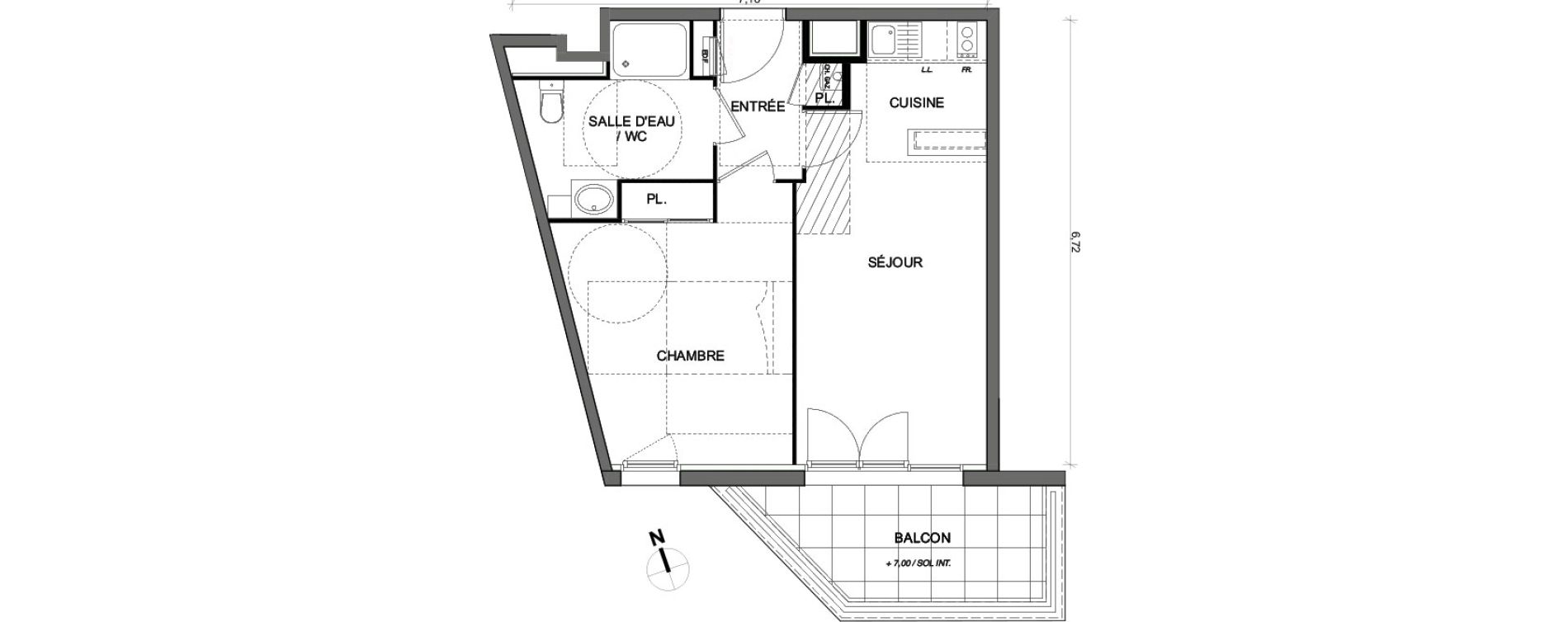 Appartement T2 de 40,81 m2 &agrave; Toulouse Lalande