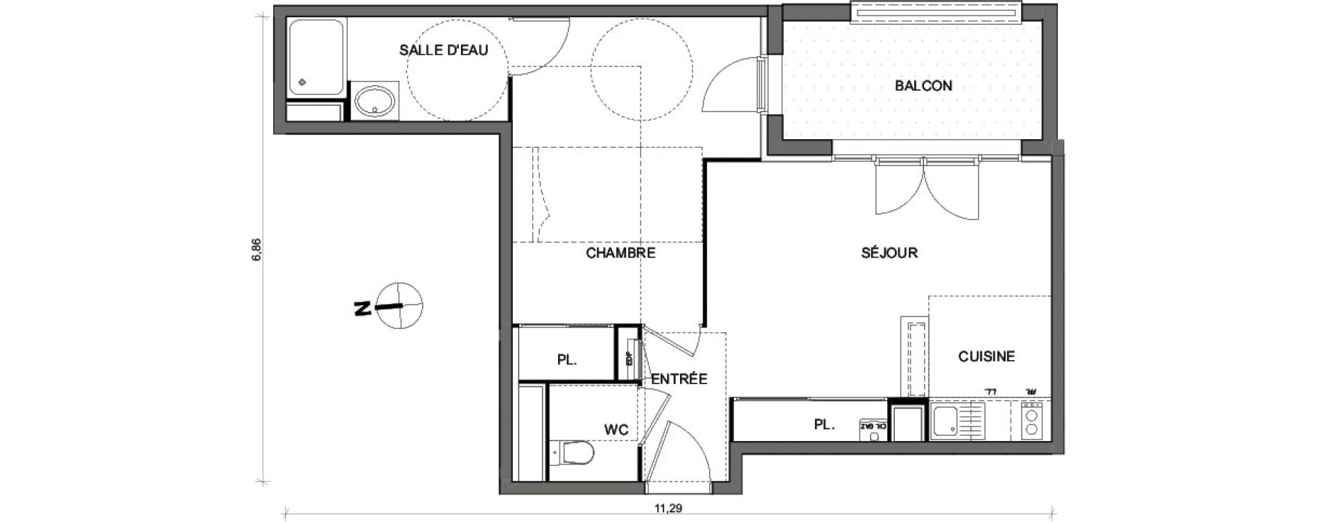 Appartement T2 de 45,18 m2 &agrave; Toulouse Lalande