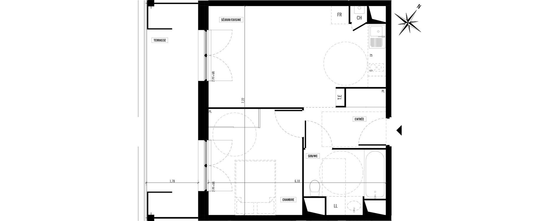 Appartement T2 de 42,20 m2 &agrave; Toulouse Argoulets