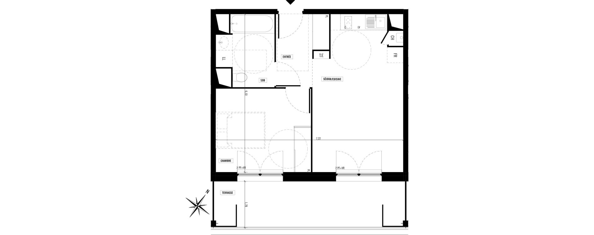 Appartement T2 de 42,20 m2 &agrave; Toulouse Argoulets