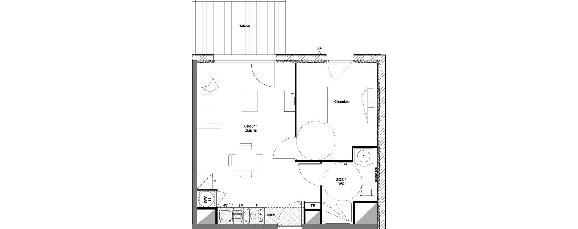Appartement T2 de 40,45 m2 &agrave; Toulouse Croix daurade