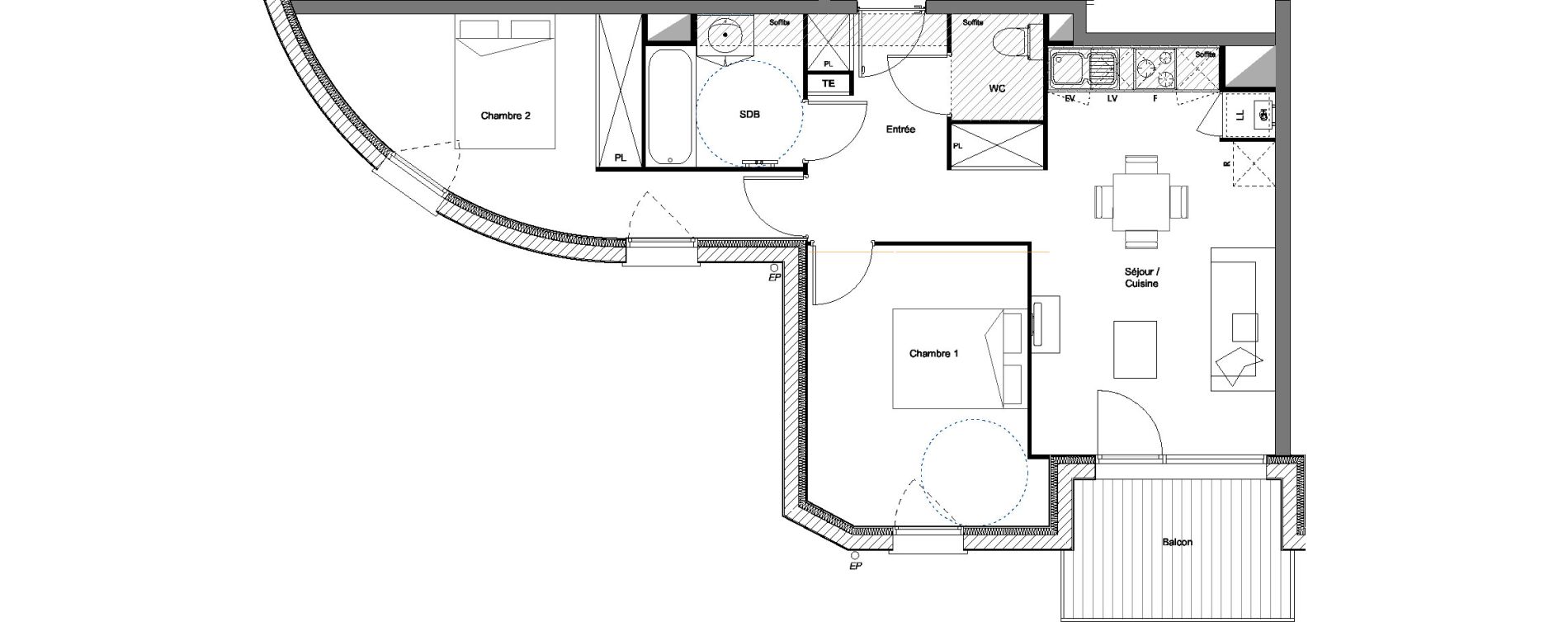 Appartement T3 de 59,14 m2 &agrave; Toulouse Croix daurade
