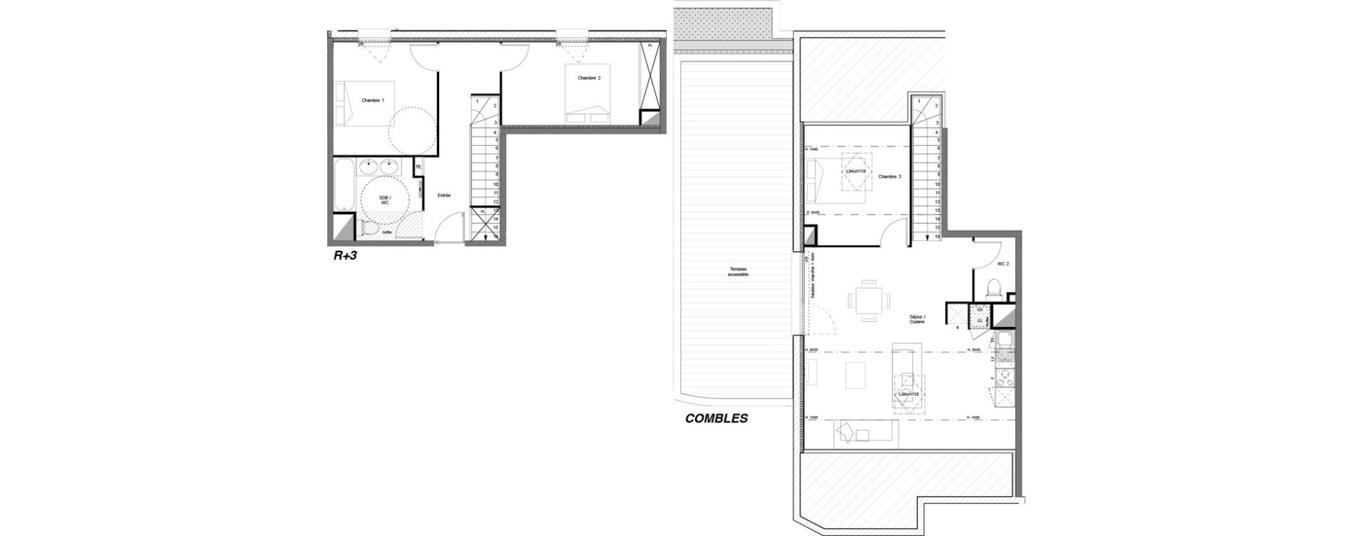 Duplex T4 de 85,30 m2 &agrave; Toulouse Croix daurade