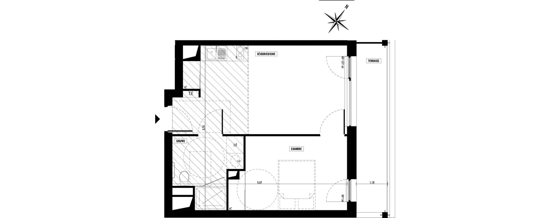 Appartement T2 meubl&eacute; de 38,80 m2 &agrave; Toulouse Argoulets