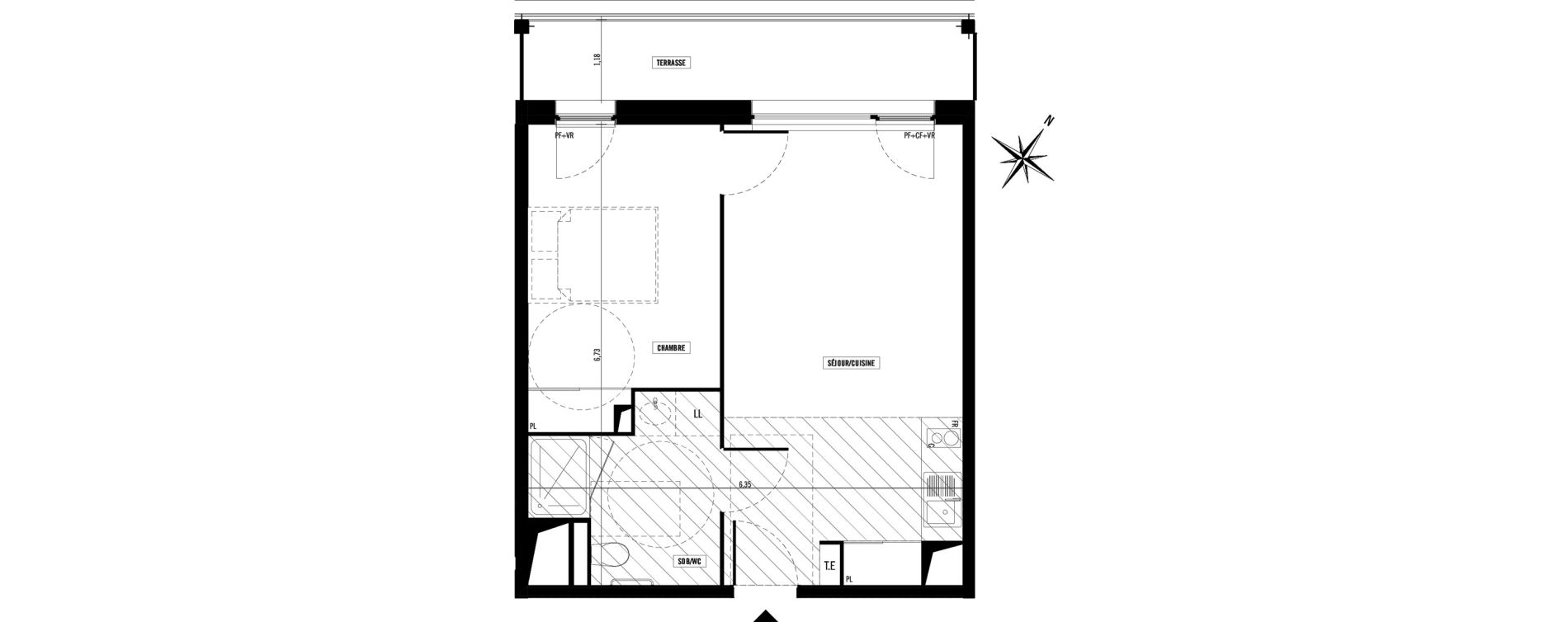 Appartement T2 meubl&eacute; de 41,00 m2 &agrave; Toulouse Argoulets
