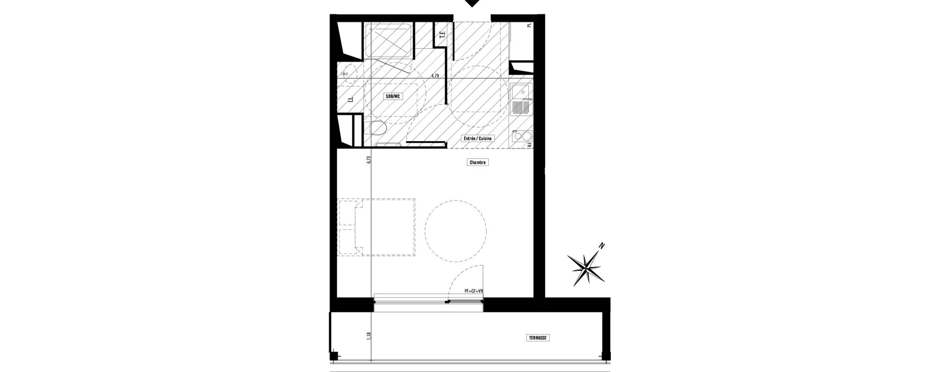 Appartement T1 meubl&eacute; de 30,80 m2 &agrave; Toulouse Argoulets