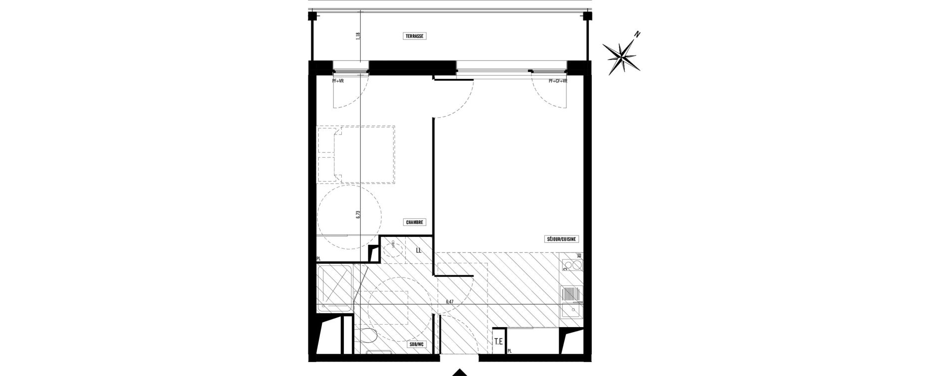 Appartement T2 meubl&eacute; de 41,80 m2 &agrave; Toulouse Argoulets