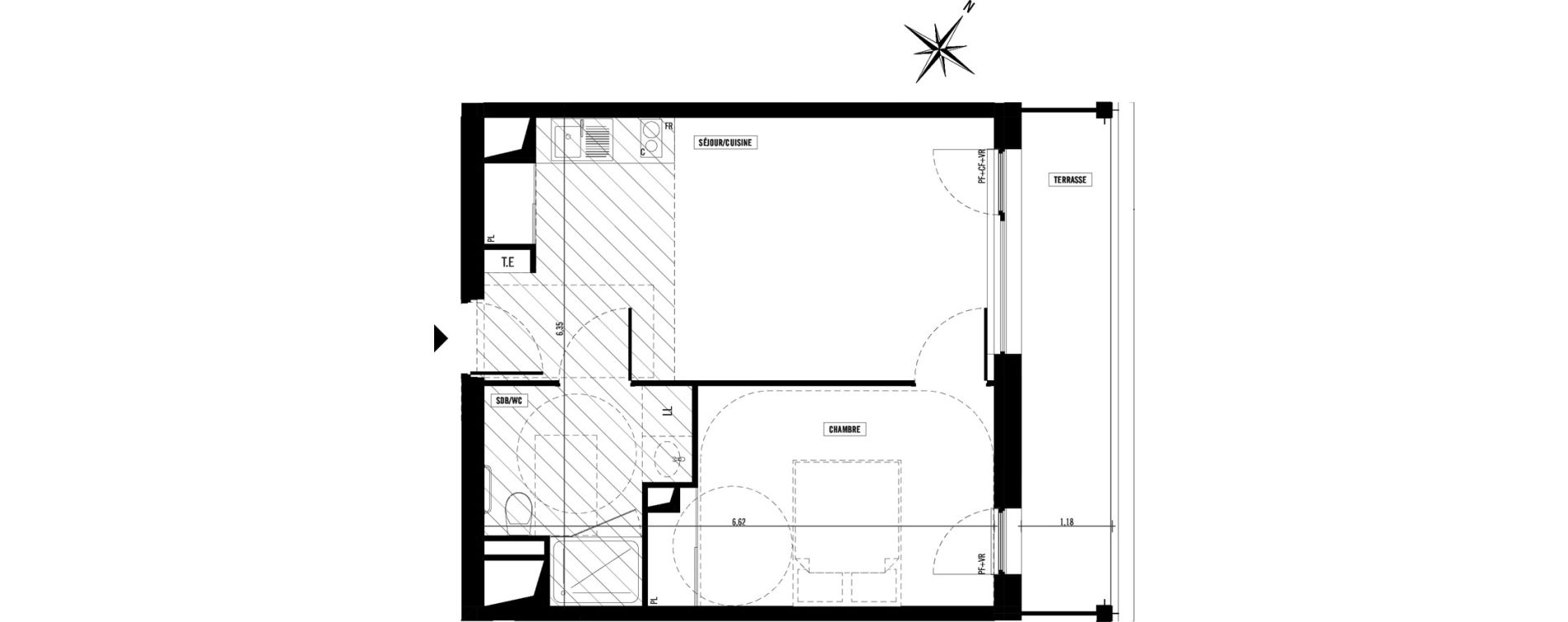 Appartement T2 meubl&eacute; de 40,20 m2 &agrave; Toulouse Argoulets