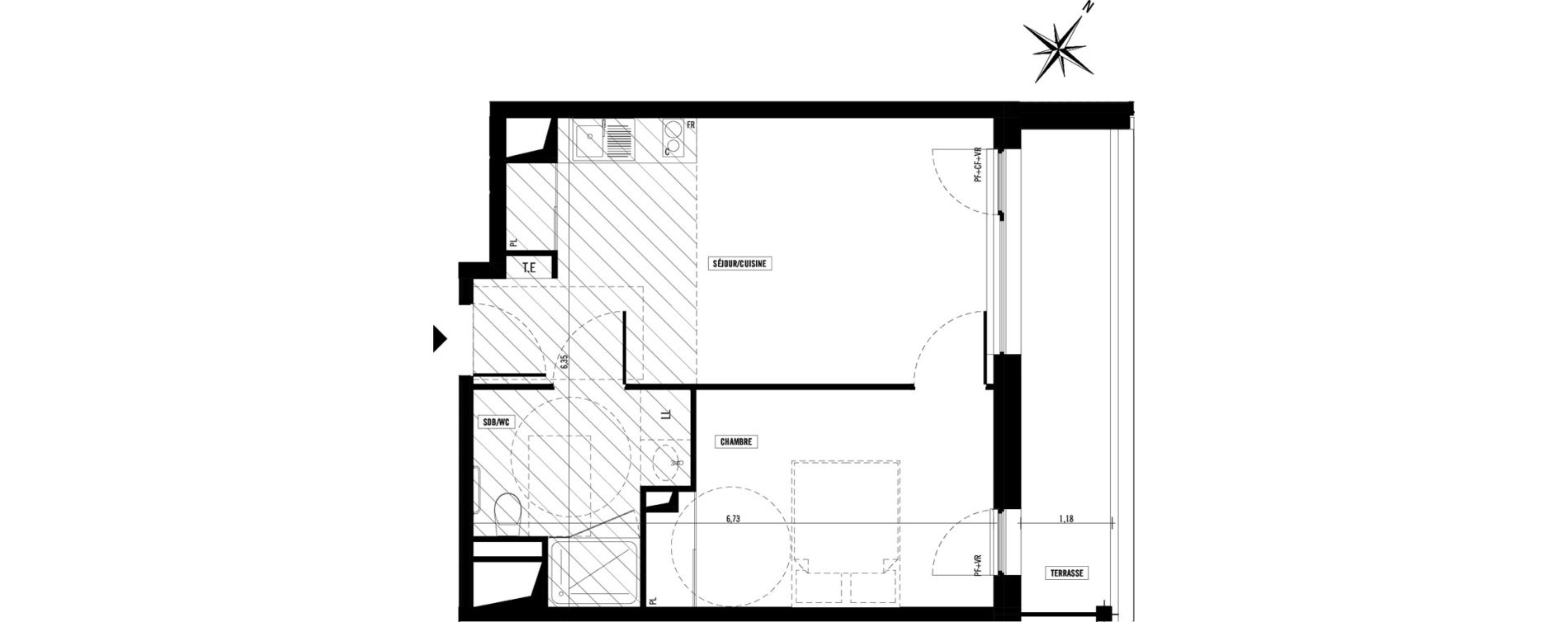 Appartement T2 meubl&eacute; de 39,90 m2 &agrave; Toulouse Argoulets