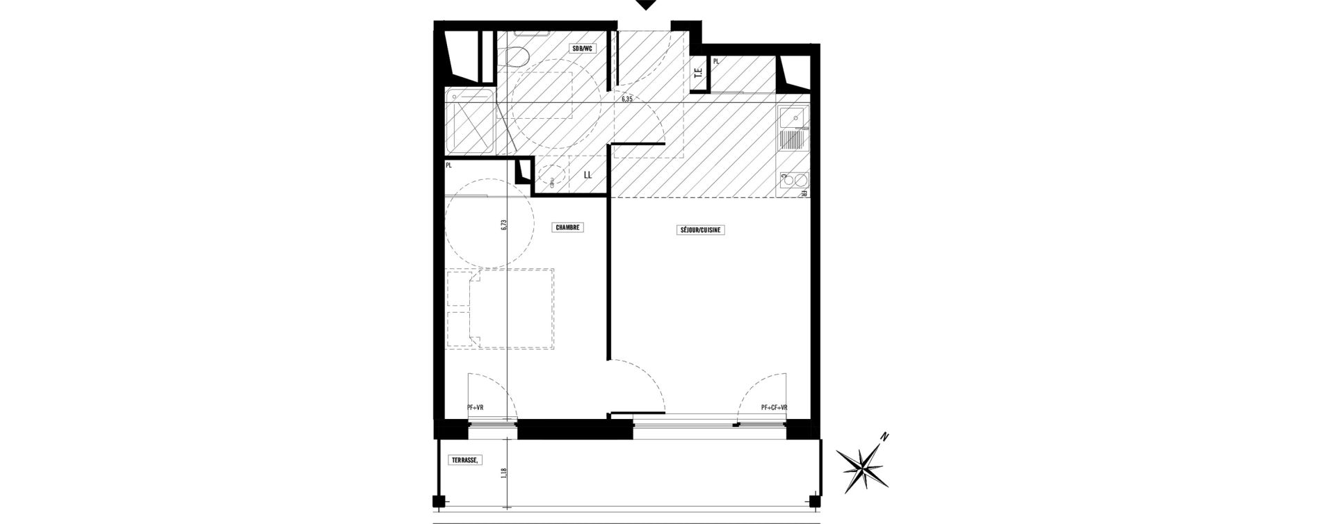 Appartement T2 meubl&eacute; de 39,90 m2 &agrave; Toulouse Argoulets