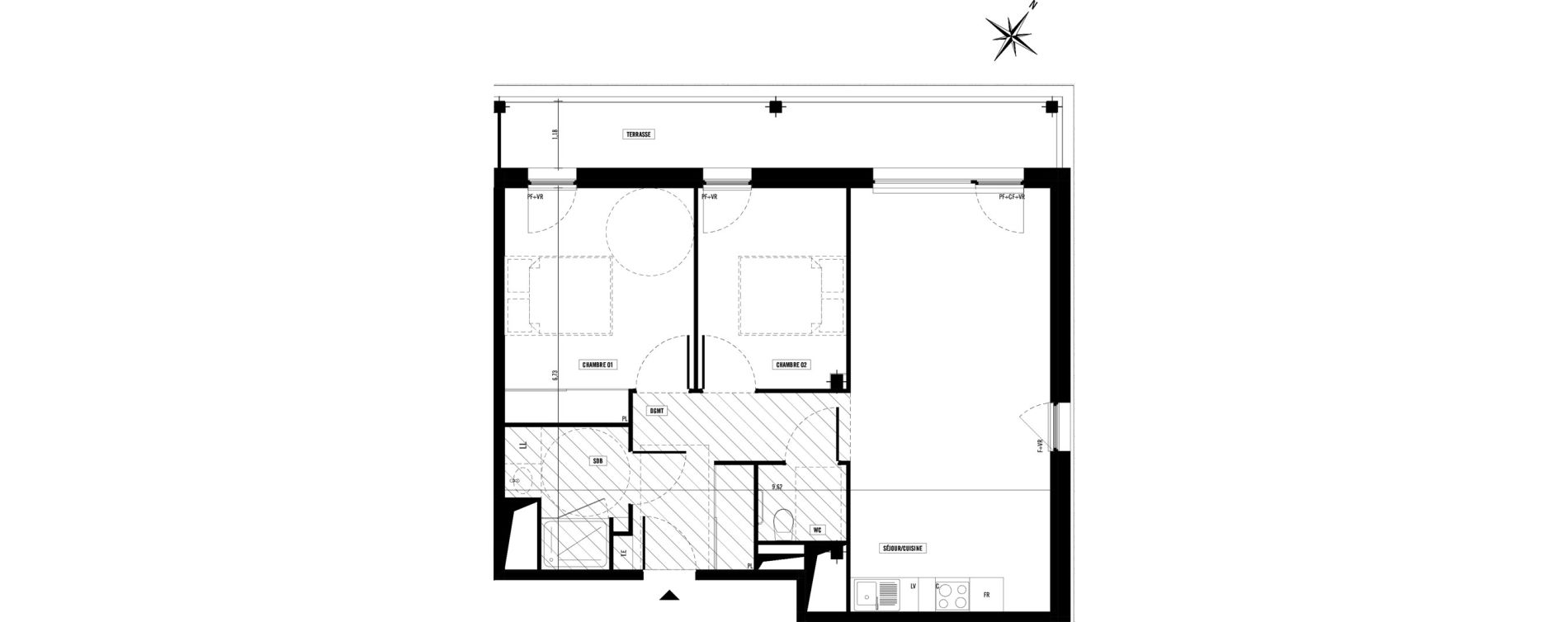 Appartement T3 meubl&eacute; de 64,40 m2 &agrave; Toulouse Argoulets