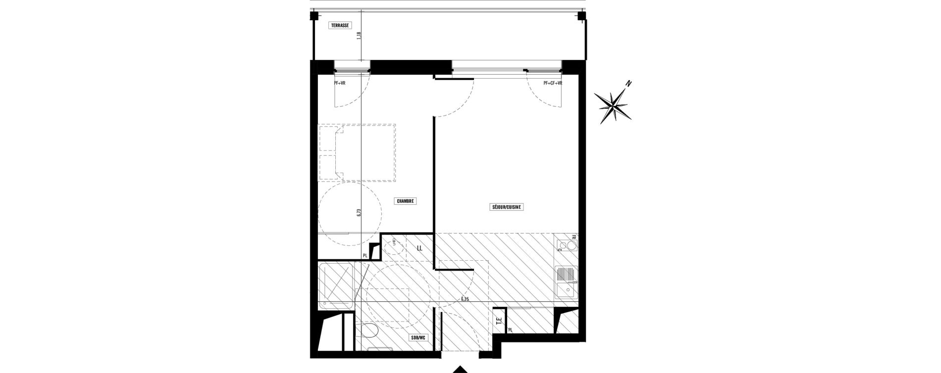 Appartement T2 meubl&eacute; de 40,10 m2 &agrave; Toulouse Argoulets
