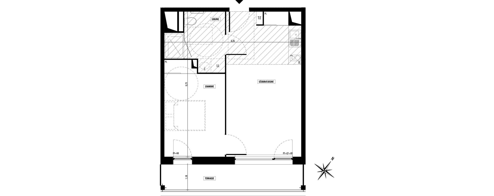 Appartement T2 meubl&eacute; de 41,00 m2 &agrave; Toulouse Argoulets