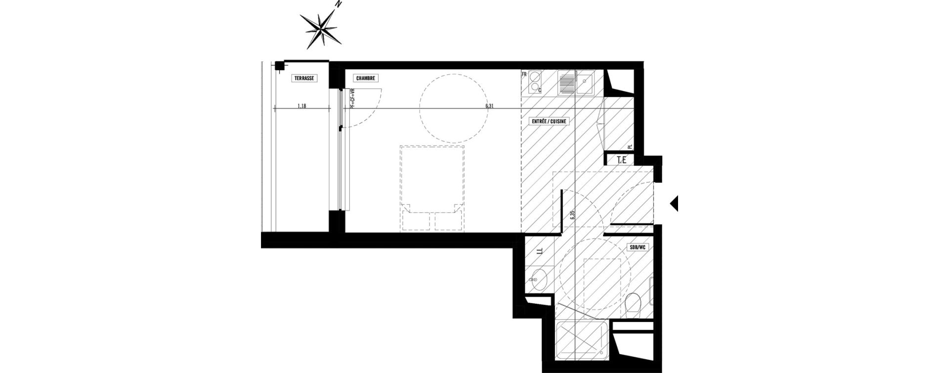 Appartement T1 meubl&eacute; de 29,00 m2 &agrave; Toulouse Argoulets