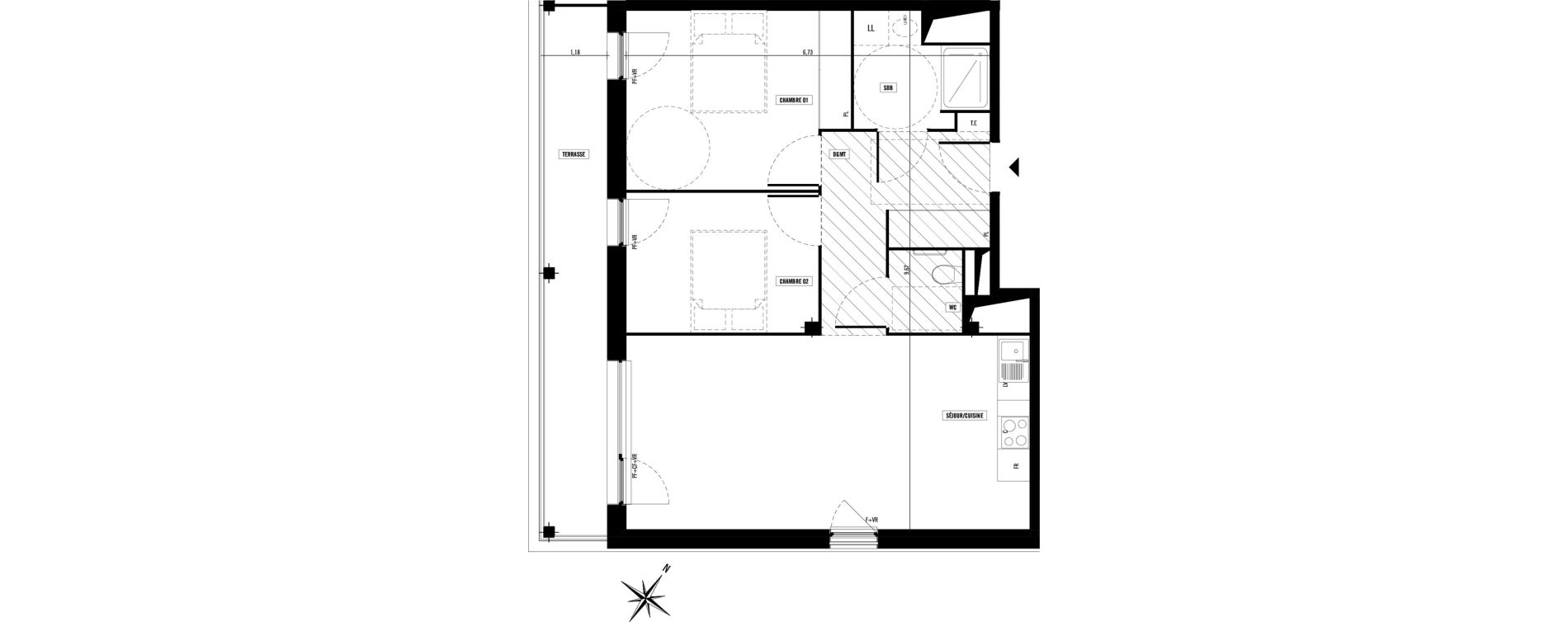 Appartement T3 meubl&eacute; de 64,90 m2 &agrave; Toulouse Argoulets