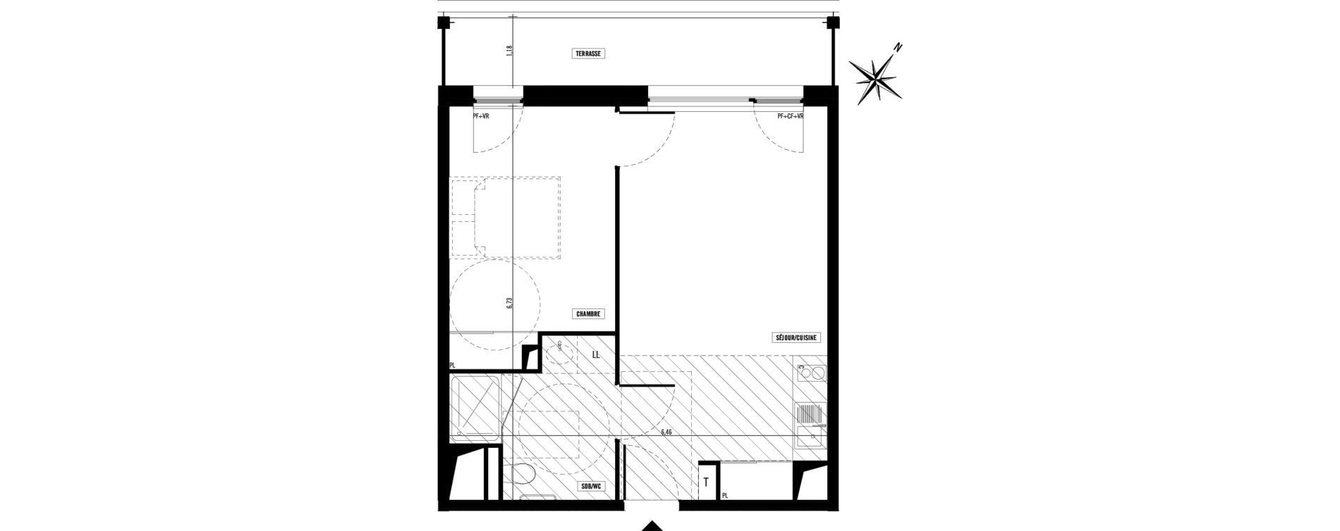 Appartement T2 meubl&eacute; de 41,60 m2 &agrave; Toulouse Argoulets