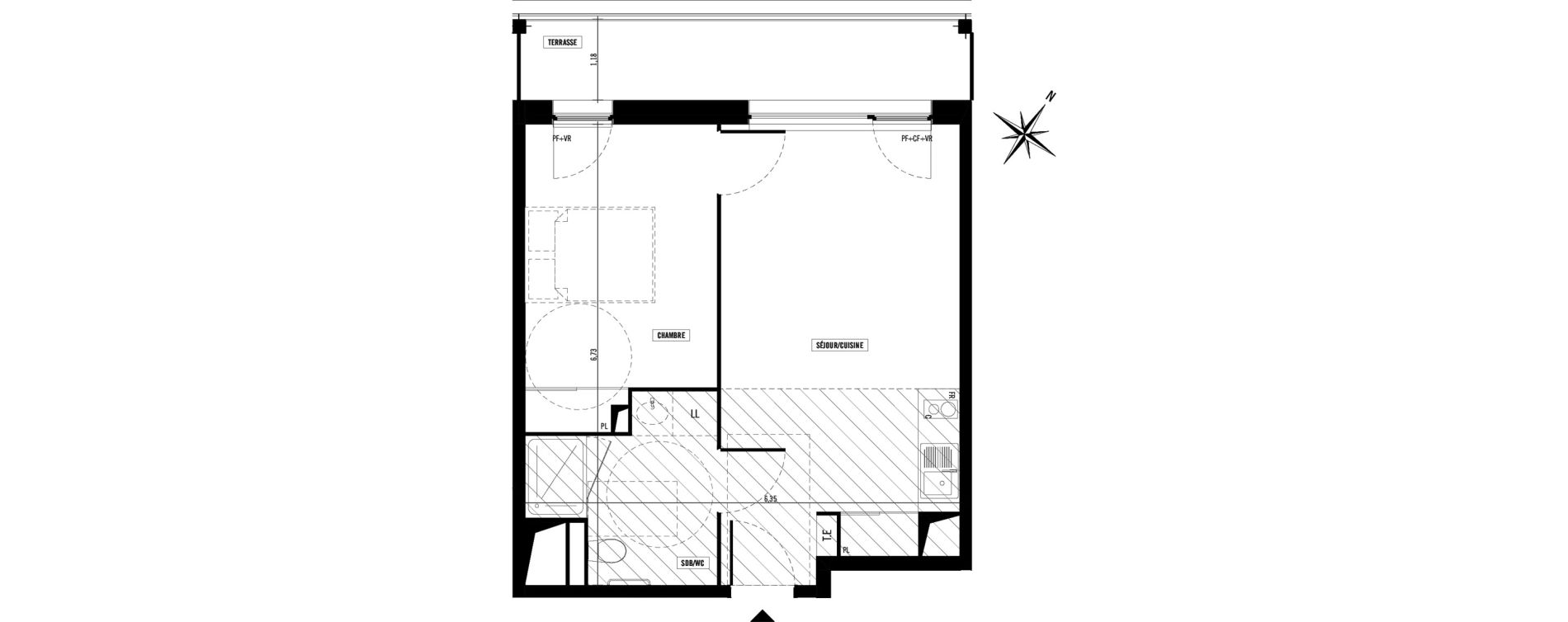 Appartement T2 meubl&eacute; de 40,10 m2 &agrave; Toulouse Argoulets