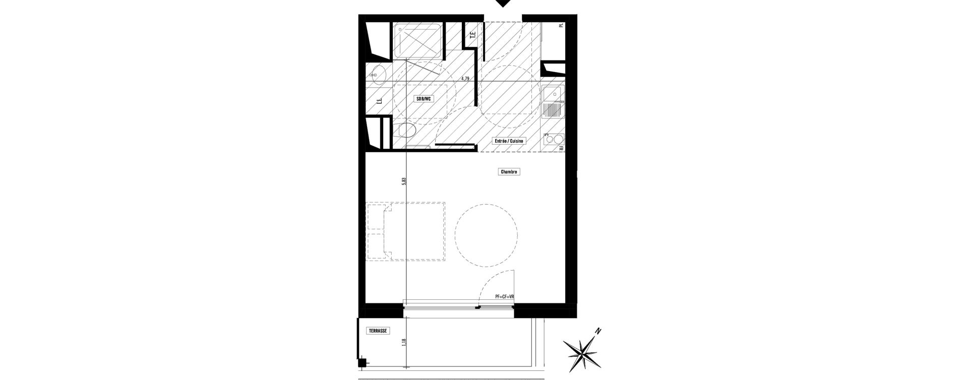 Appartement T1 meubl&eacute; de 30,60 m2 &agrave; Toulouse Argoulets